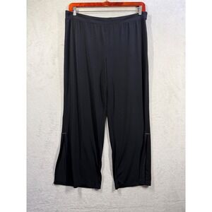Susan Graver Liquid Knit Pants Womens LP Black Wide Leg Side Slit Trousers